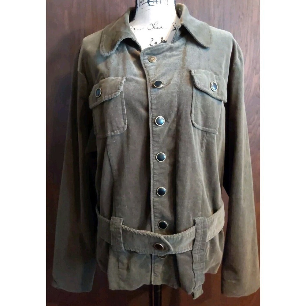 Grunge Spring Fall Corduroy Lined Jacket Coat Women’s 2X Olive Green Belted belt